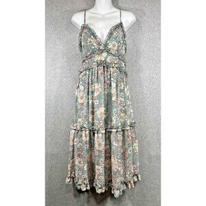 HYFVE Dress Womens Small Blue Pink Floral Ruffle Tiered Boho Summer Fairy‎